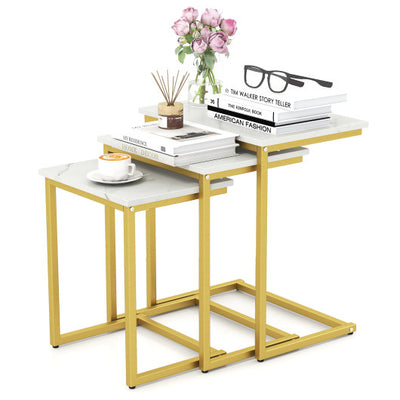 3 Pieces Multifunctional Coffee End Table Set-White