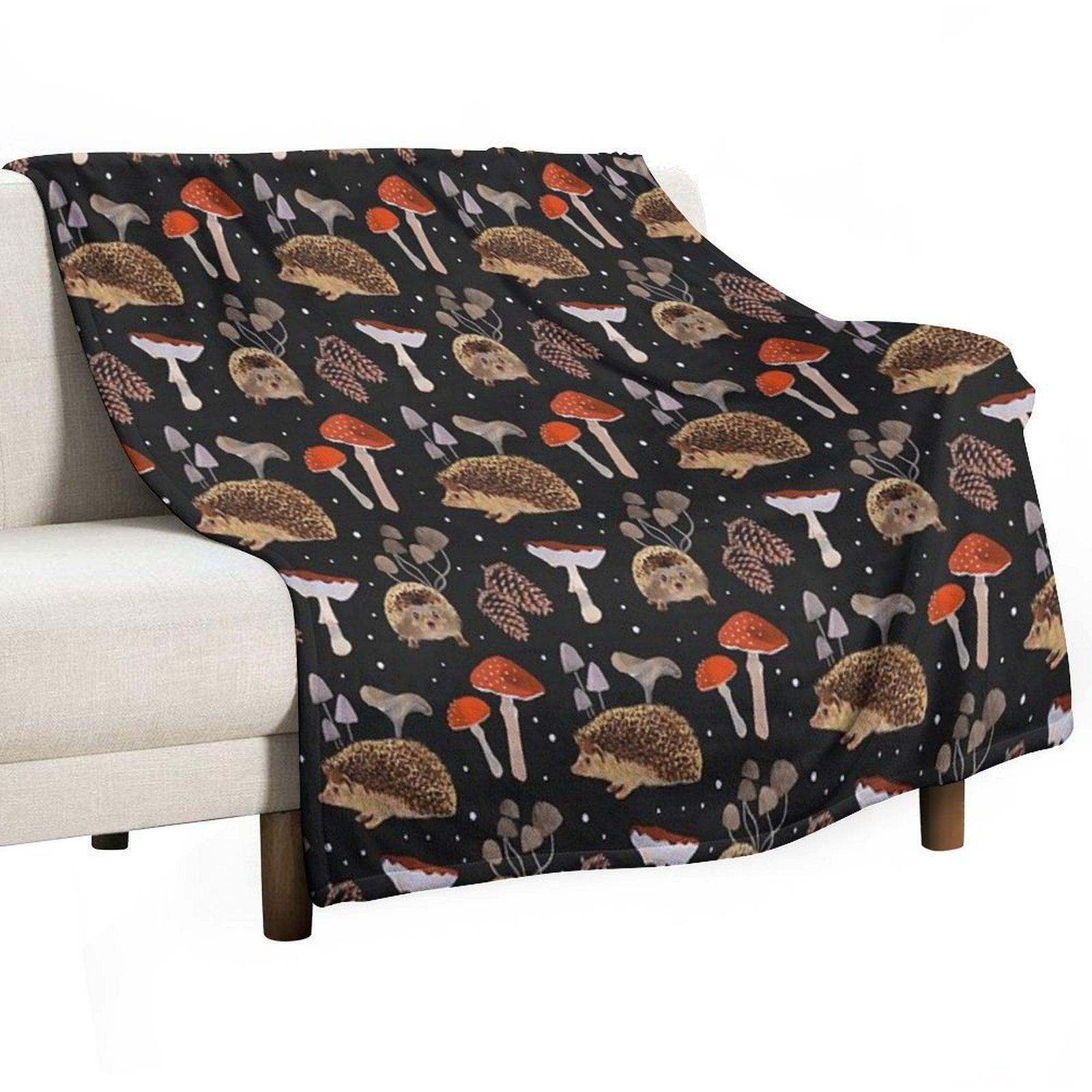 Hedgehogs And Mushrooms Throw Blanket