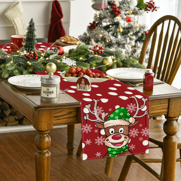 Christmas cartoon reindeer table flag Christmas snowflakes polka dot linen tablecloth kitchen table decoration tablecloth mat