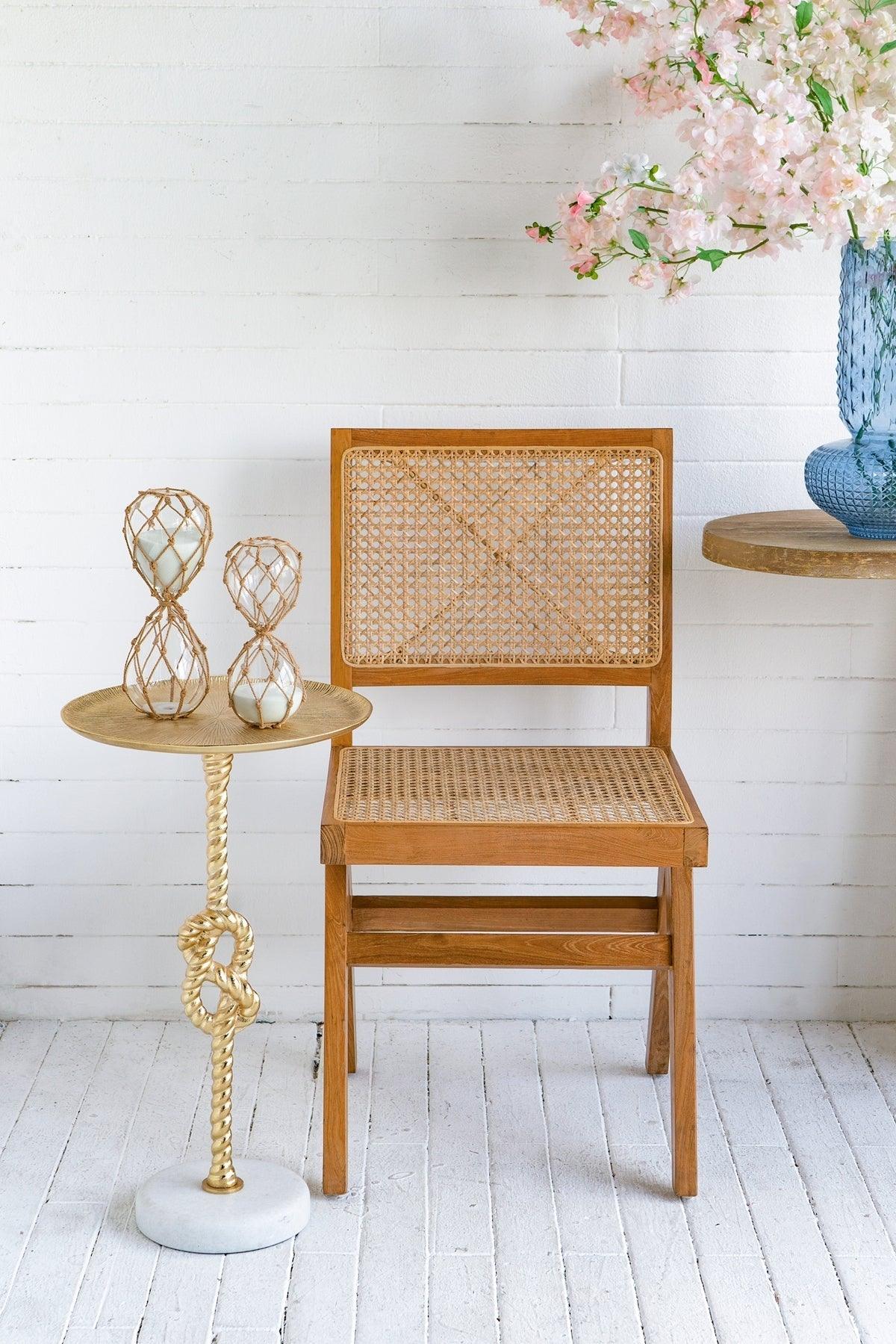 Gold Marble Side Table with Rope Knot Base – Modern Luxury End Table