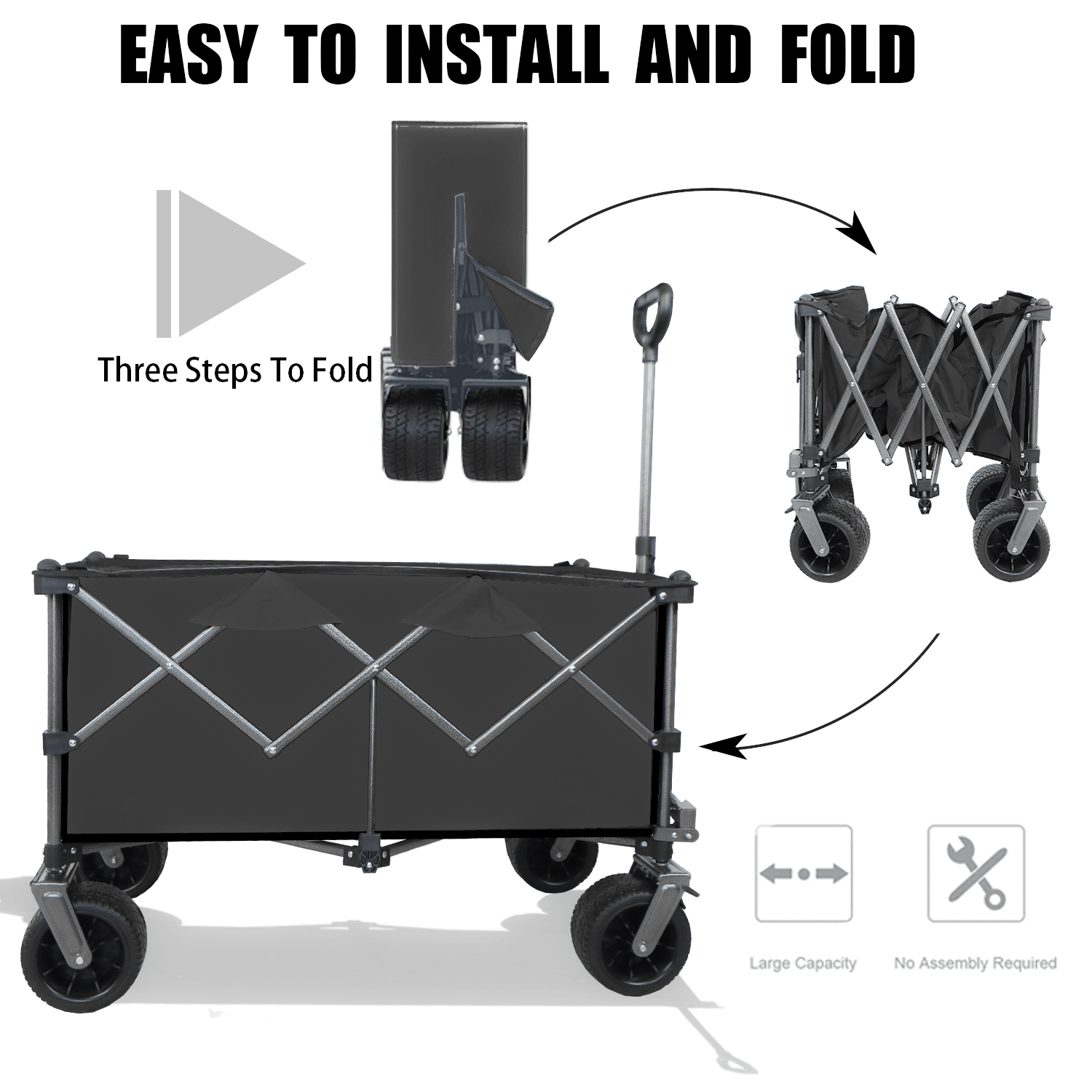 Collapsible Folding Wagon Push Pull Foldable Beach Wagon Cart