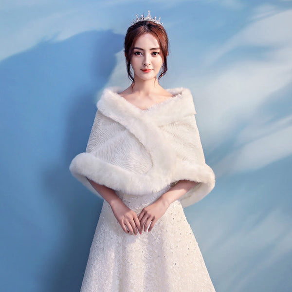 Bride's wedding dress fur shawl women's warm white cloak cheongsam jacket red cloak