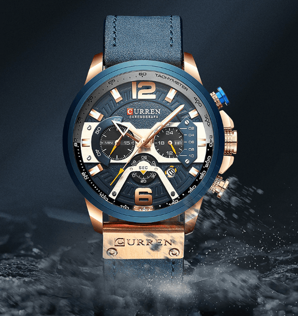 Men's Sports Waterproof Watch With Leather Belts, Chronometers And Large Numbers Details Luxury Watches Unique Design Excellent Gift