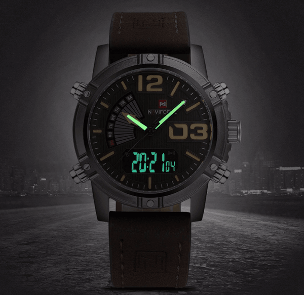 Men's Multifunction Digital Analog Waterproof Watch With Alarm And Automatic Time Zones Unique Design Excellent Gift
