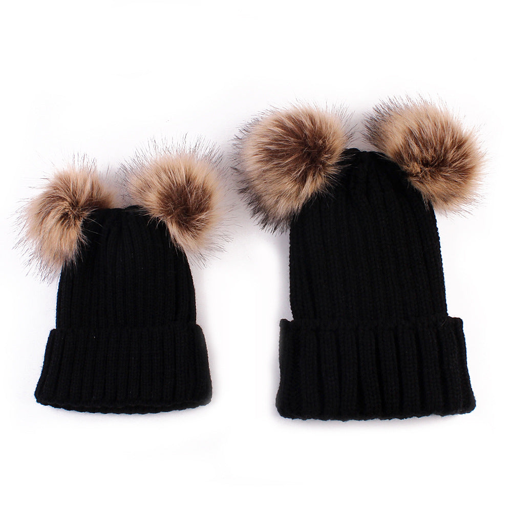 Modern Trend Children's Winter Toddler Baby Kids hat Cap With Two Double Pompom Ears Funny Hat