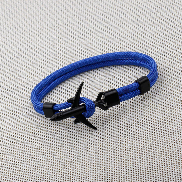 Modern Fashion Airplane Anchor Bracelets Men Charm Rope Chain Paracord Bracelet Women Male Air Force Style Wrap Metal Sport Hook Gift