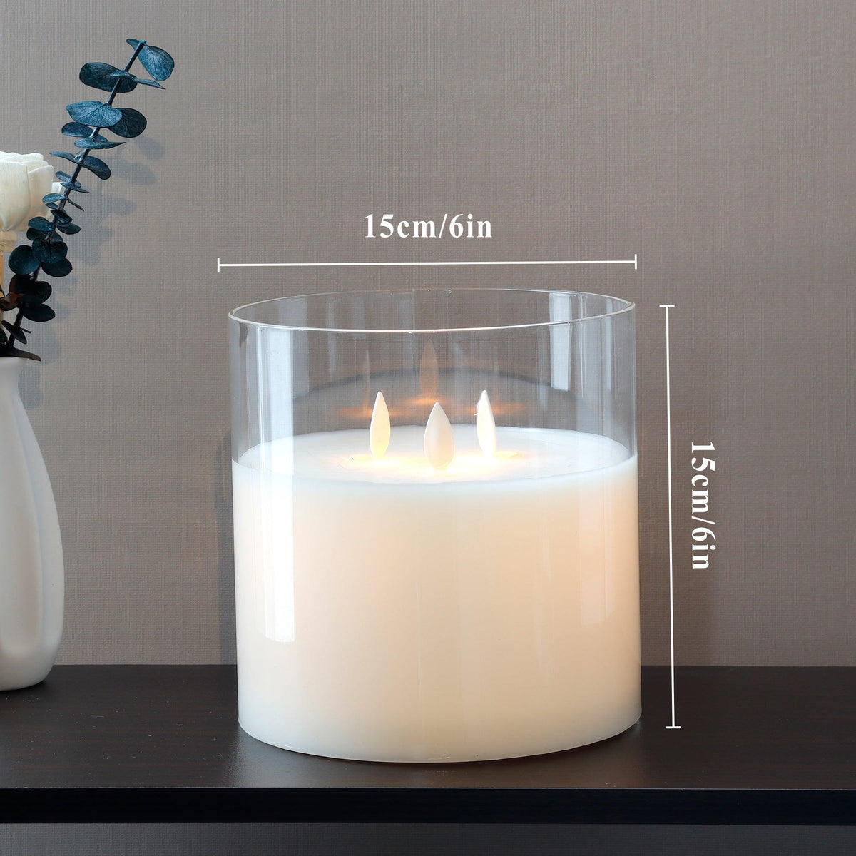 6''High  3-Wick Glass Battery Operated Flameless Candles