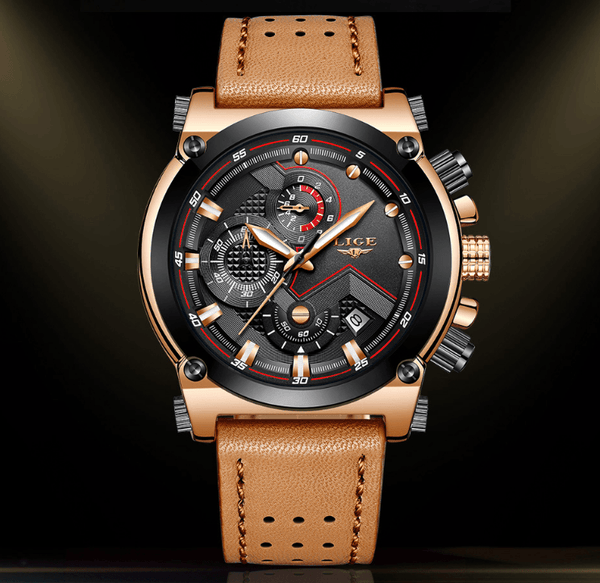 Men's Waterproof Modern Watch With Leather Belts, Stainless Steel Case Excellent Look Perfect Gift