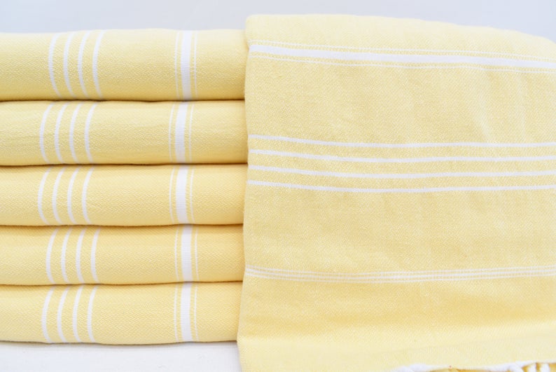 Yellow Monaco Turkish Towel – Lightweight Quick Dry Beach & Bath Towel, Luxury Turkish Cotton Spa Towel, Travel & Pool Towel
