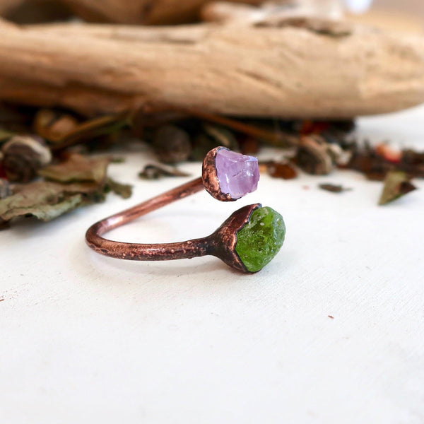 Copper Peridot Amethyst Twist Ring – Renewed Spirit | By Blackbird & Sage