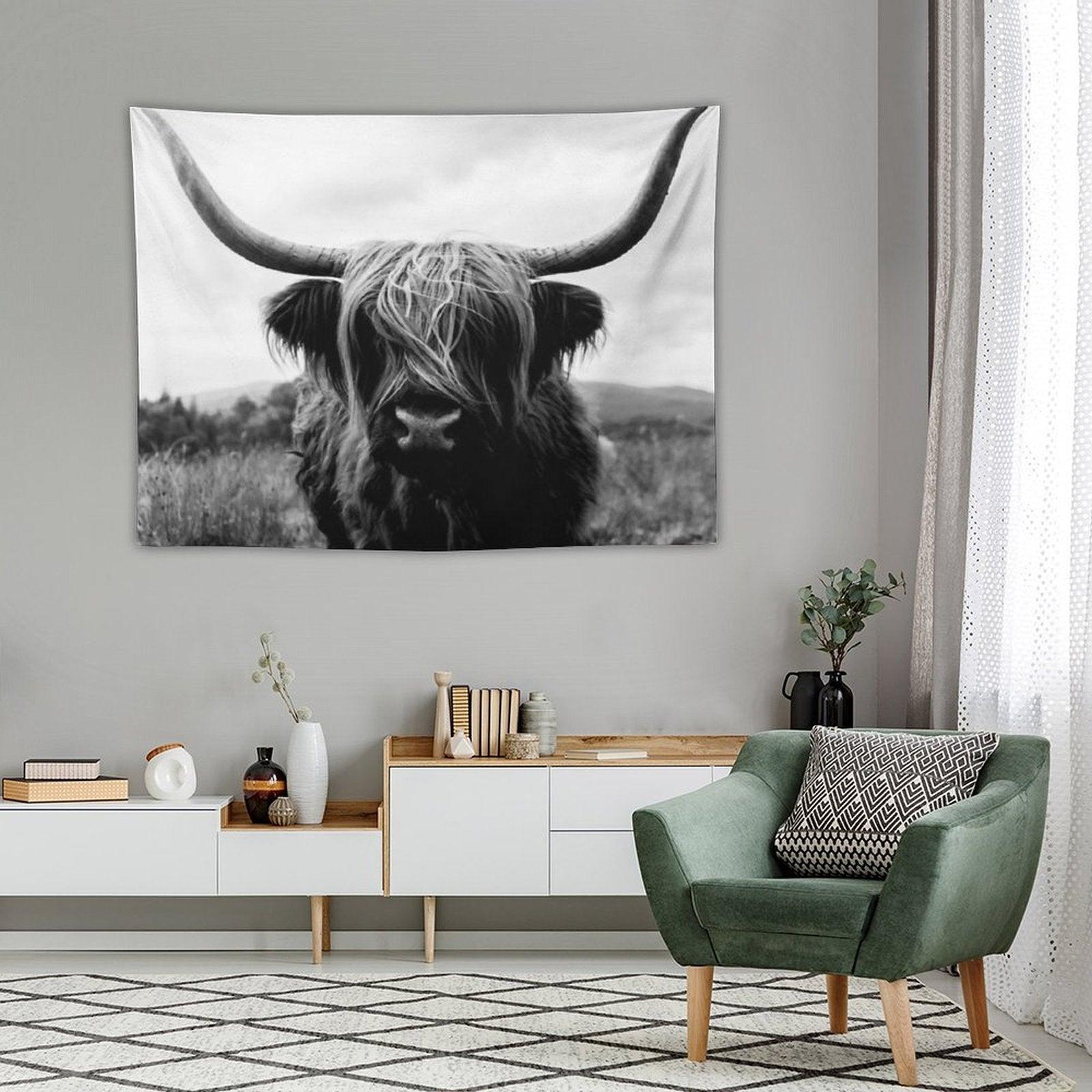 Scottish Highland Cattle - Black And White Animal Photography Tapestry