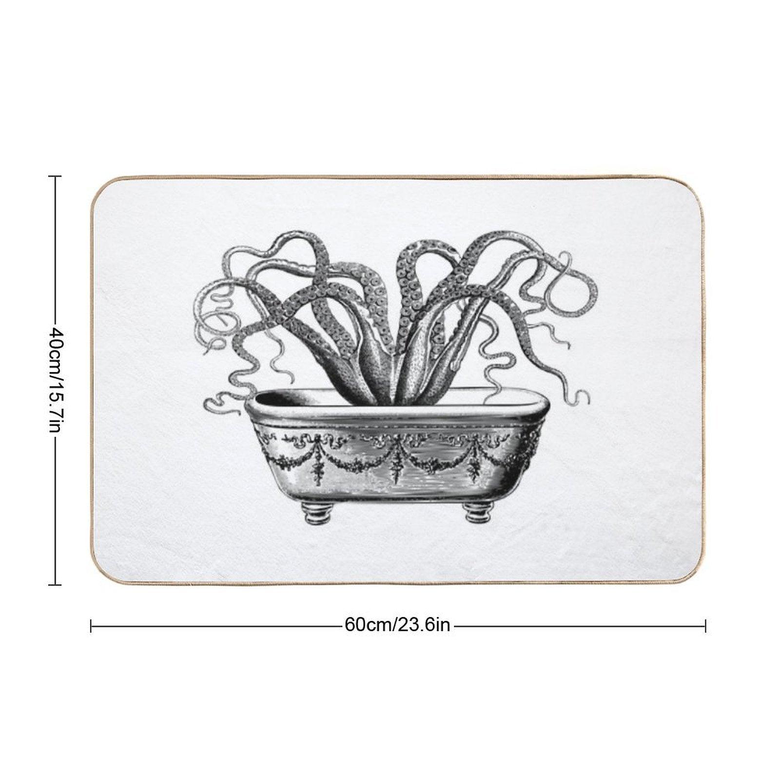 Tentacles in The Tub  Octopus in Bath  Vintage Octopus  Black And White Bath Mat