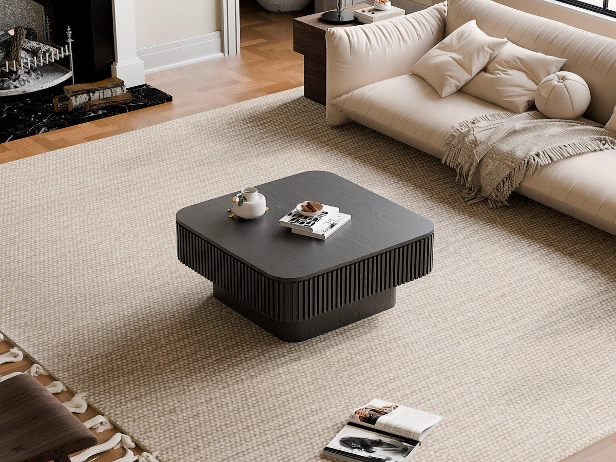 Modern Black Square Coffee Table with Hidden Storage