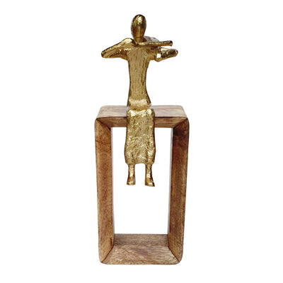 Musician Figure Sculpture with Mango Wood Base Decorative Tabletop Accent