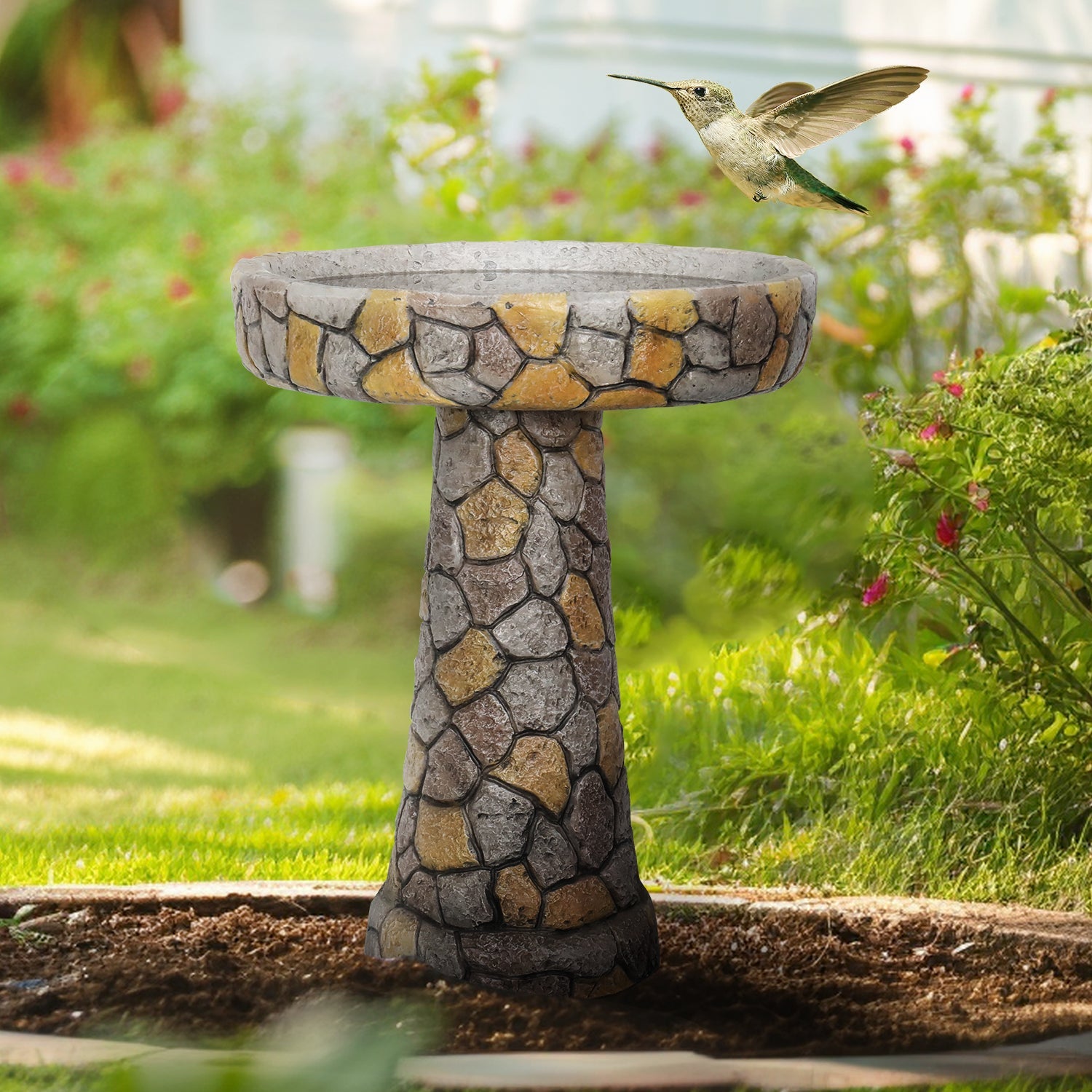 Concrete Mosaic Bird Bath Stone Inlay 24 Inch