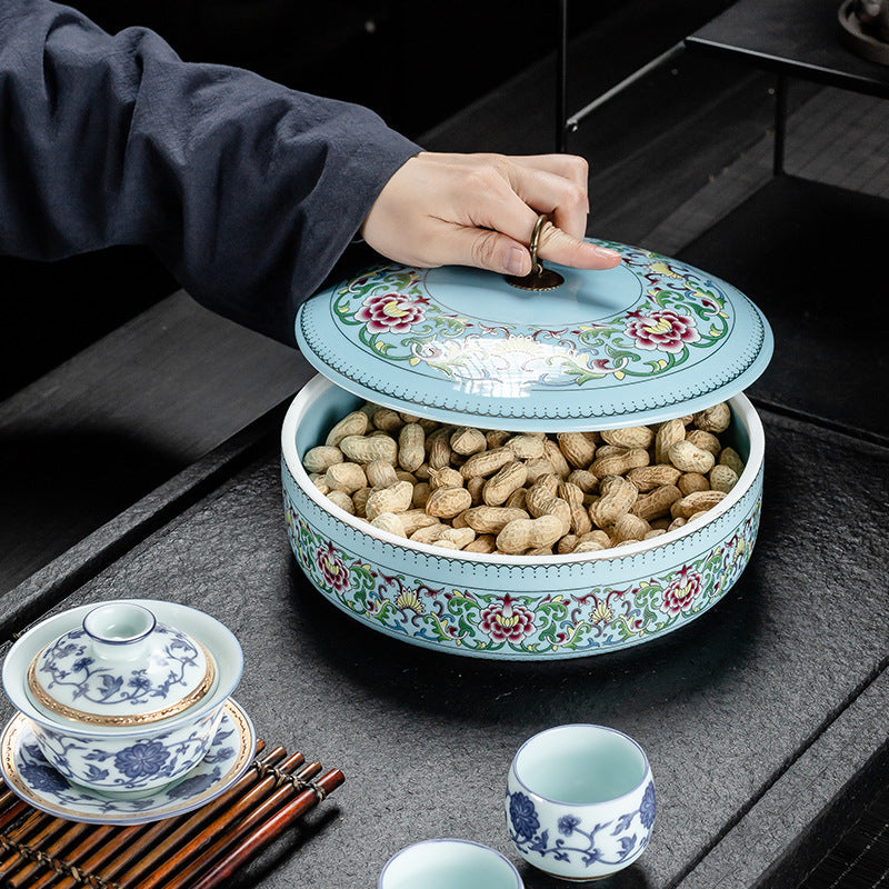 Porcelain Hand-painted Gilded Pu'er Tea Cake Caddy (Two-Piece)