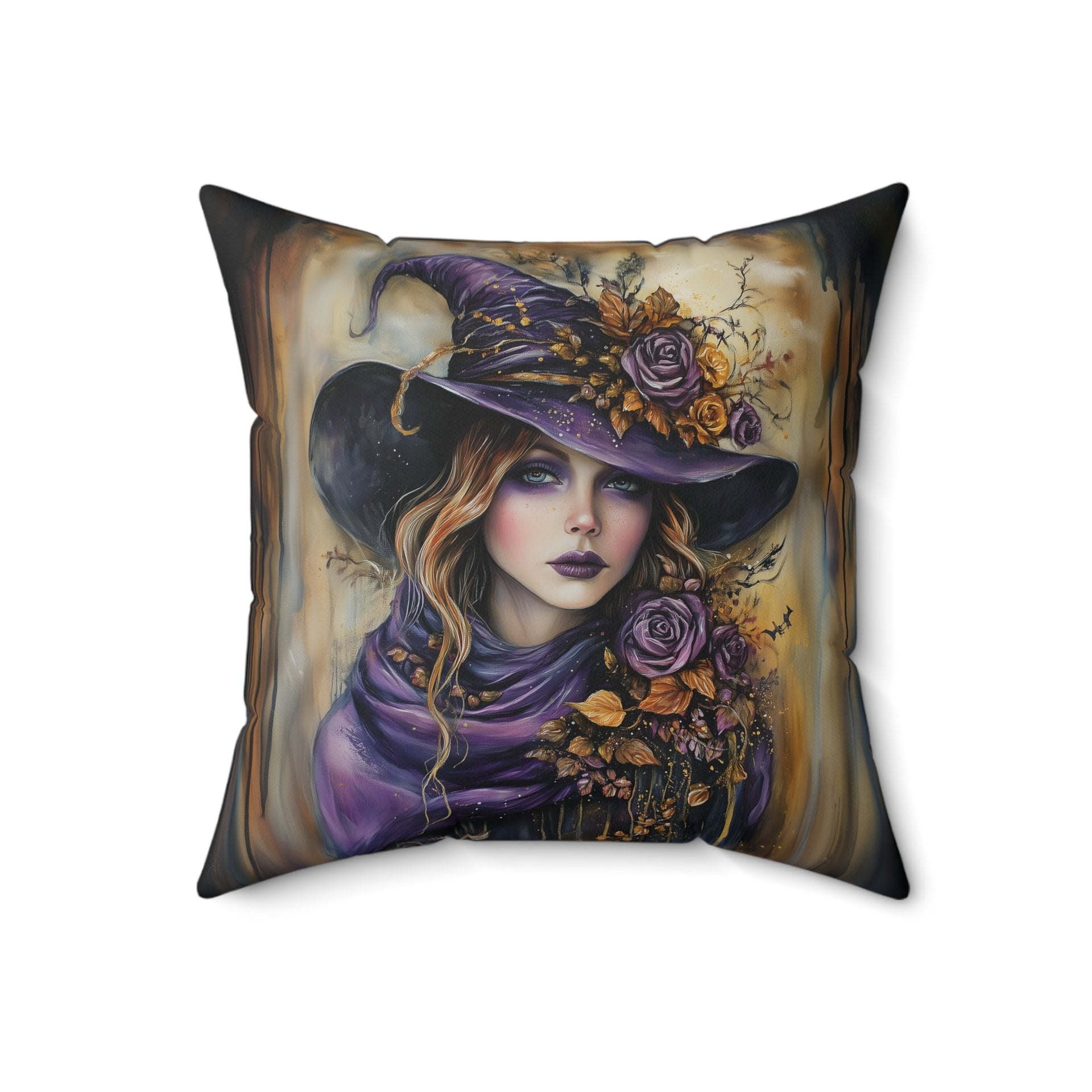 Microsuede Cushion / Halloween Art / Witch - Autumn /