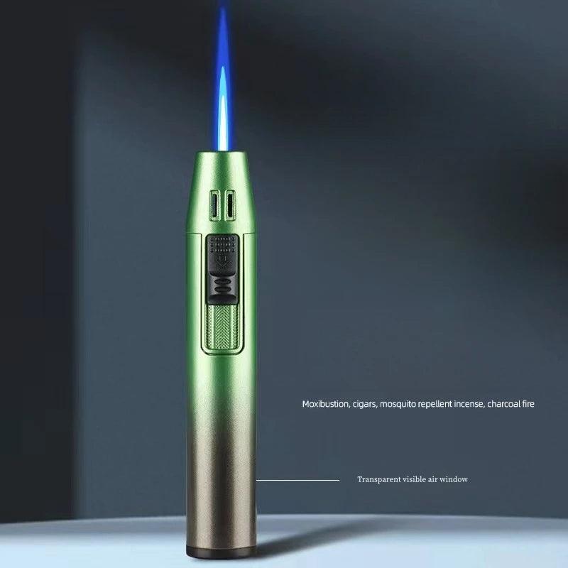 Pen Metal Lighter Mini Spray Gun Inflatable Windproof Butane Gas Lighter Adjustable Straight Shot Blue Flame Cigarette Tools