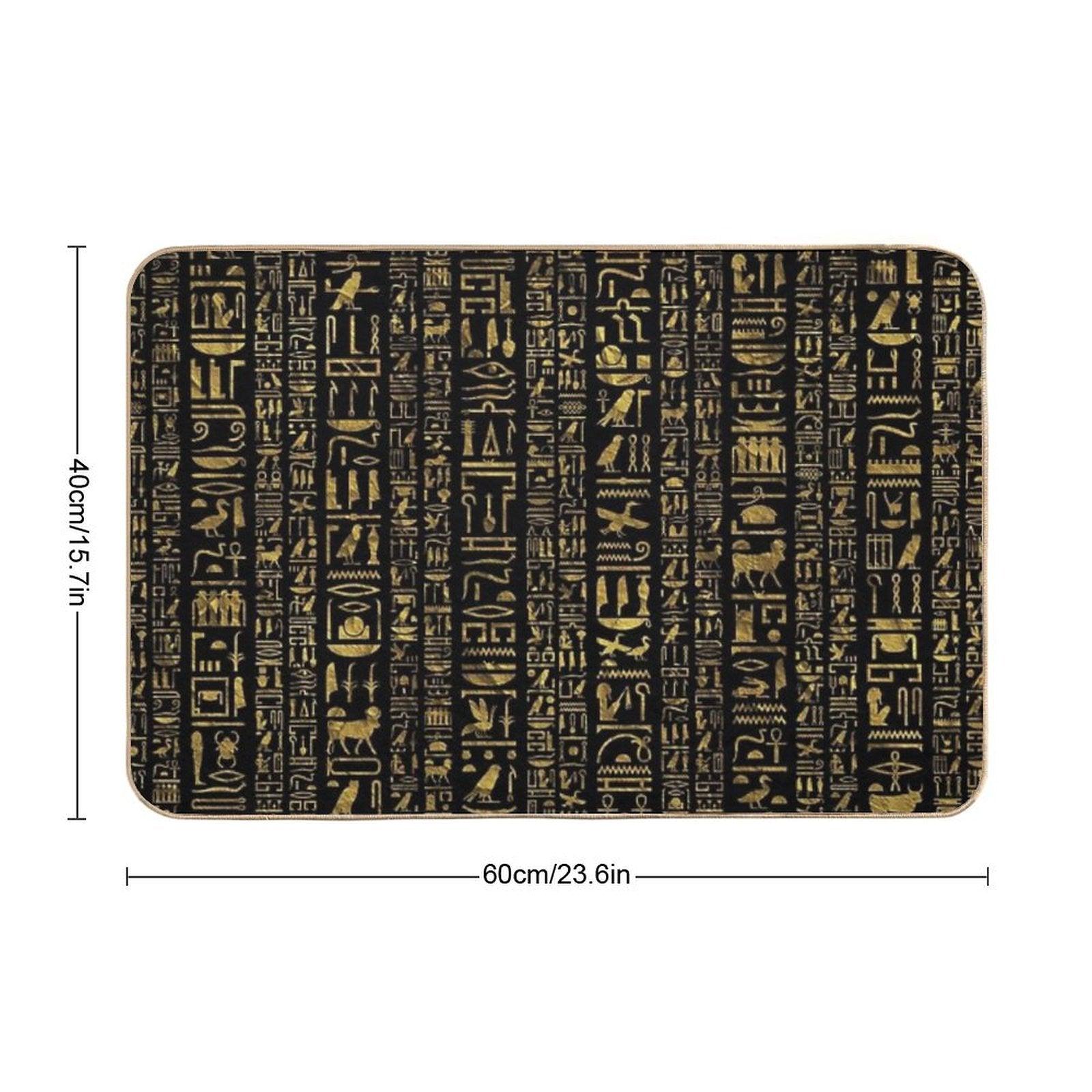 Egyptian Hieroglyphs Vintage Gld on Black Bath Mat