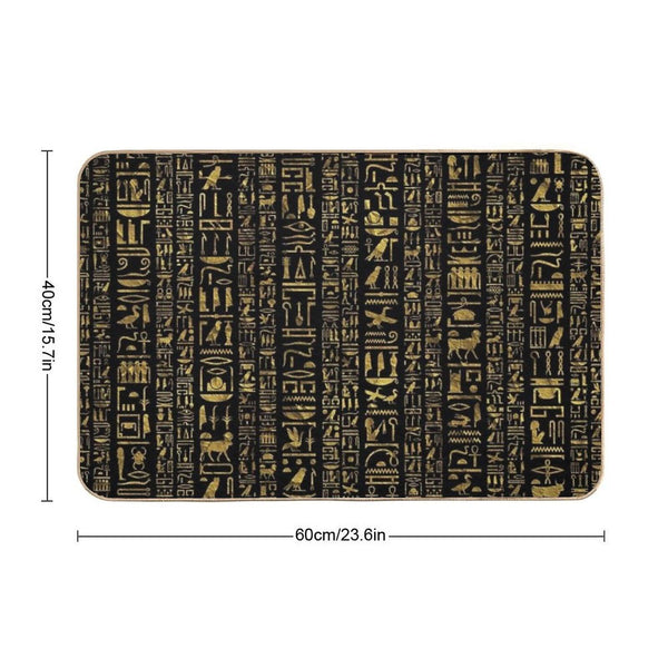 Egyptian Hieroglyphs Vintage Gld on Black Bath Mat