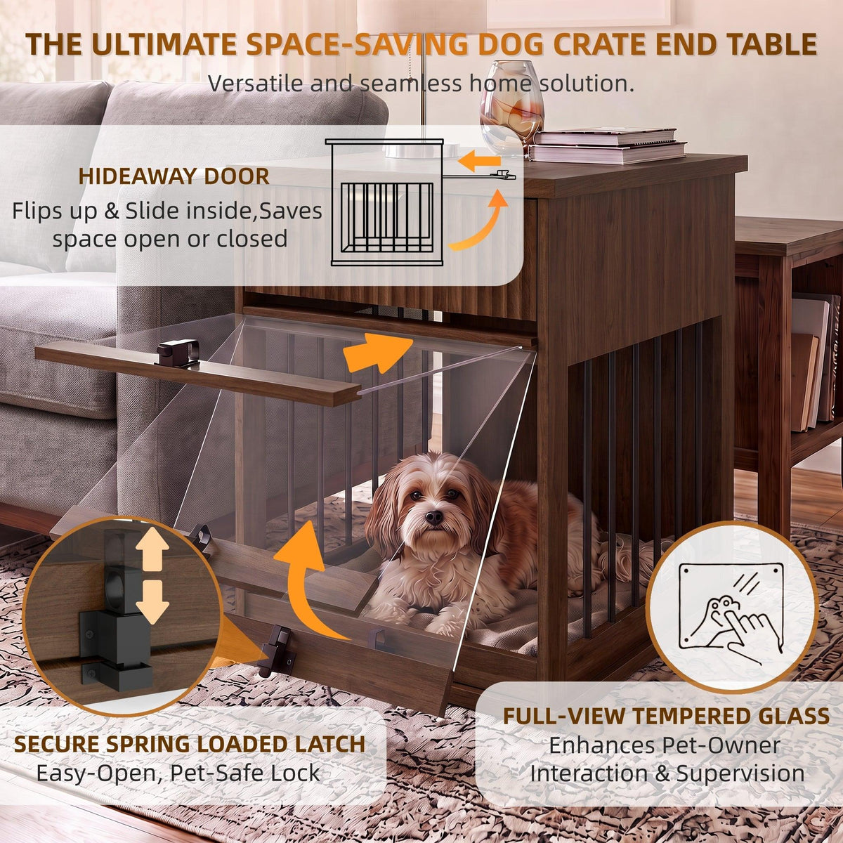 Dog Crate End Table with Charging Station