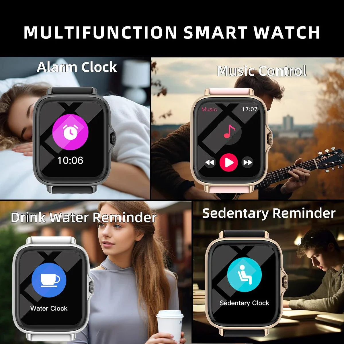 SmartTech 1.83'' Waterproof Smart Watch - Call & Message Alerts, Sleep Monitoring, Sports Pedometer for iPhone & Android