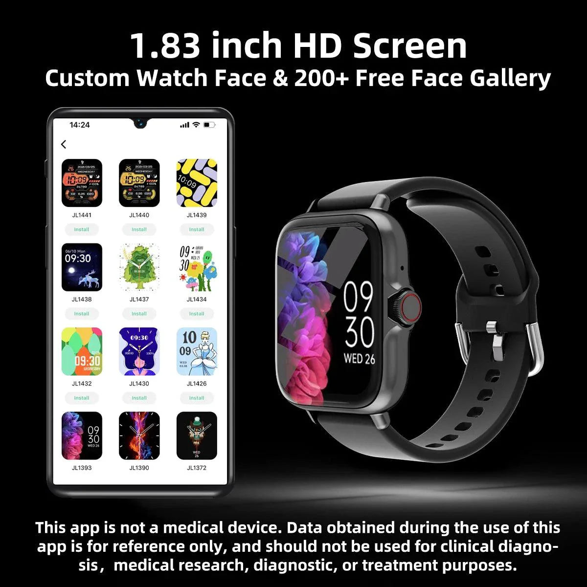 SmartTech 1.83'' Waterproof Smart Watch - Call & Message Alerts, Sleep Monitoring, Sports Pedometer for iPhone & Android