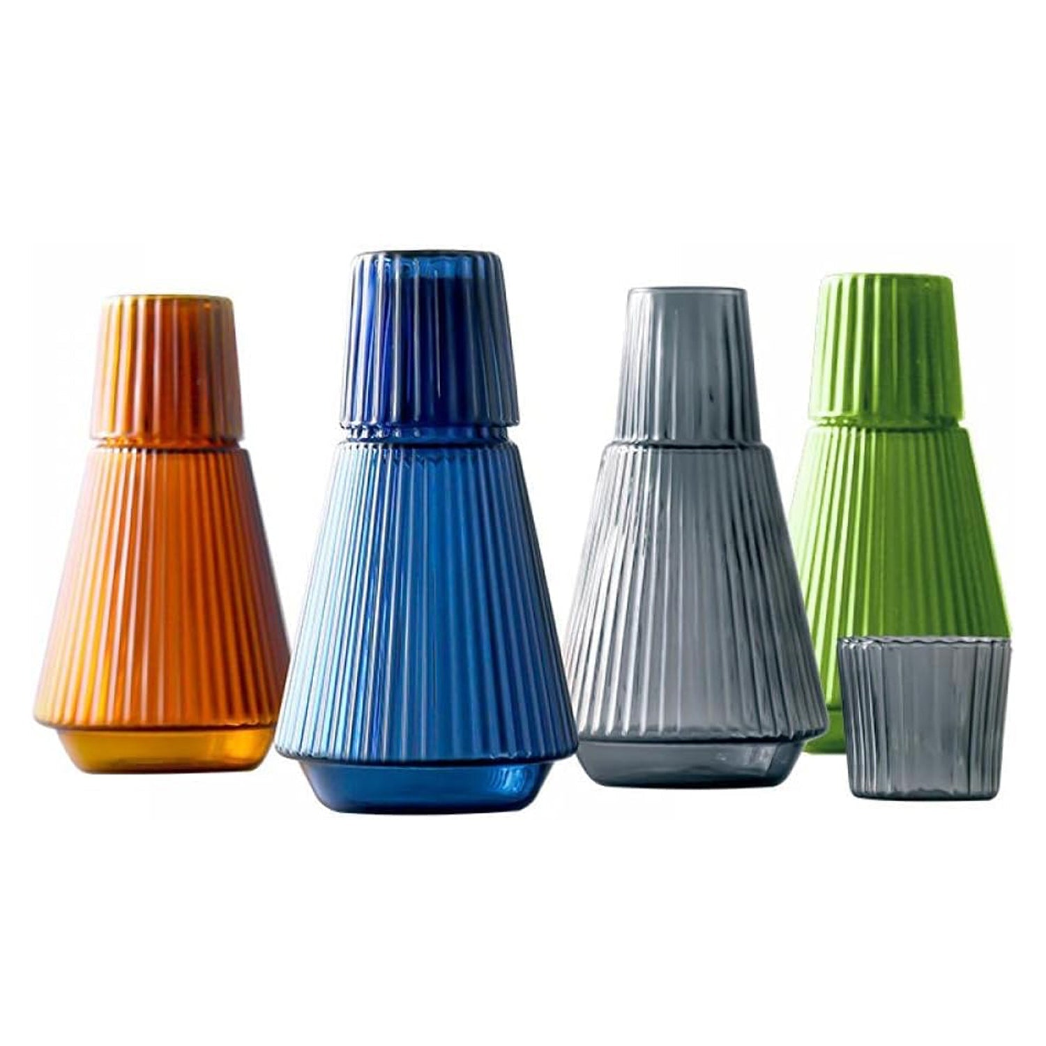 VINTAGE RIBBED GRAY  2 PC WATER CARAFE SET: BOTTLE, CUP