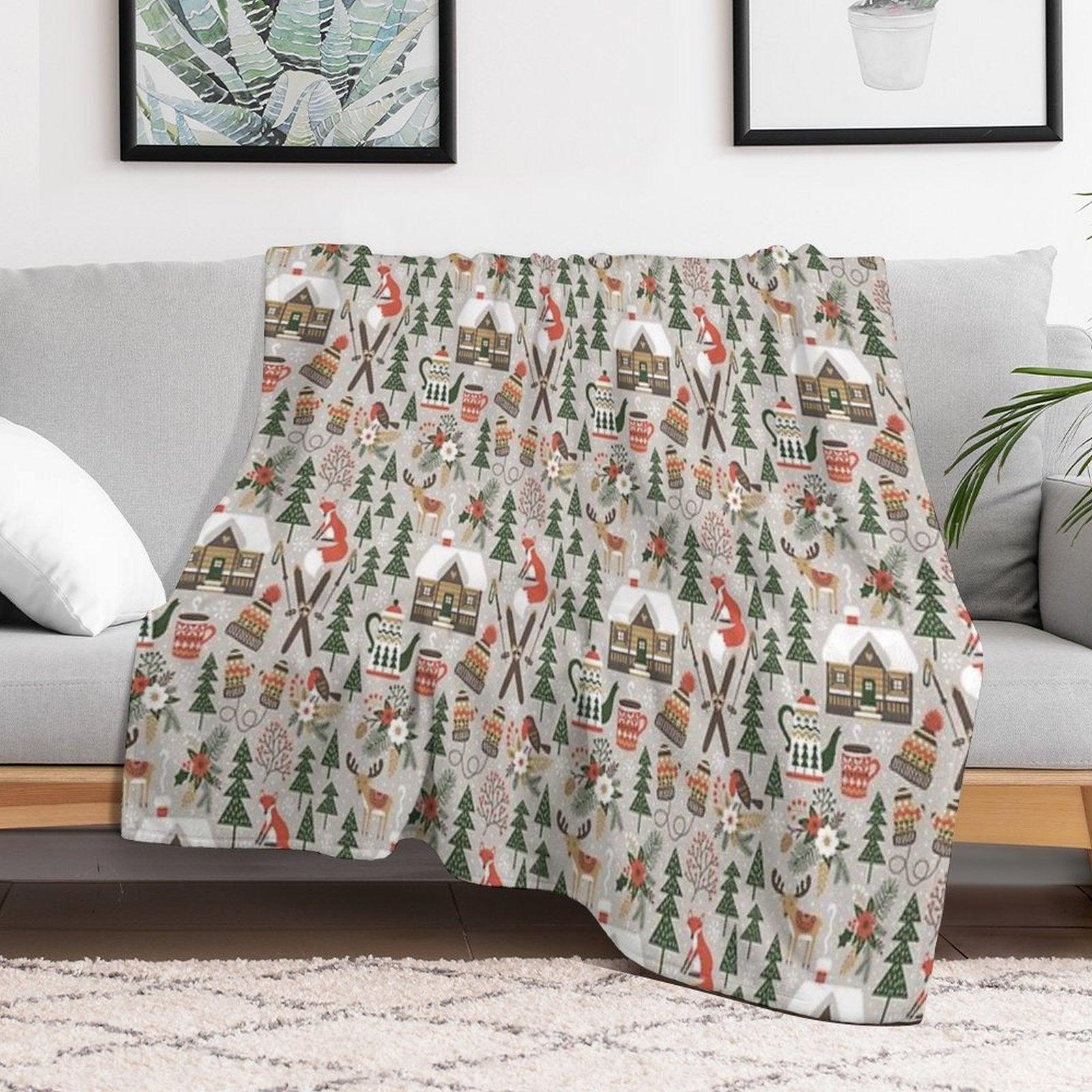 Cozy Cabin  Light Grey Throw Blanket