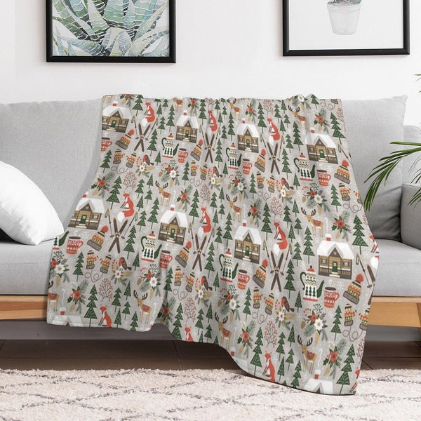 Cozy Cabin  Light Grey Throw Blanket