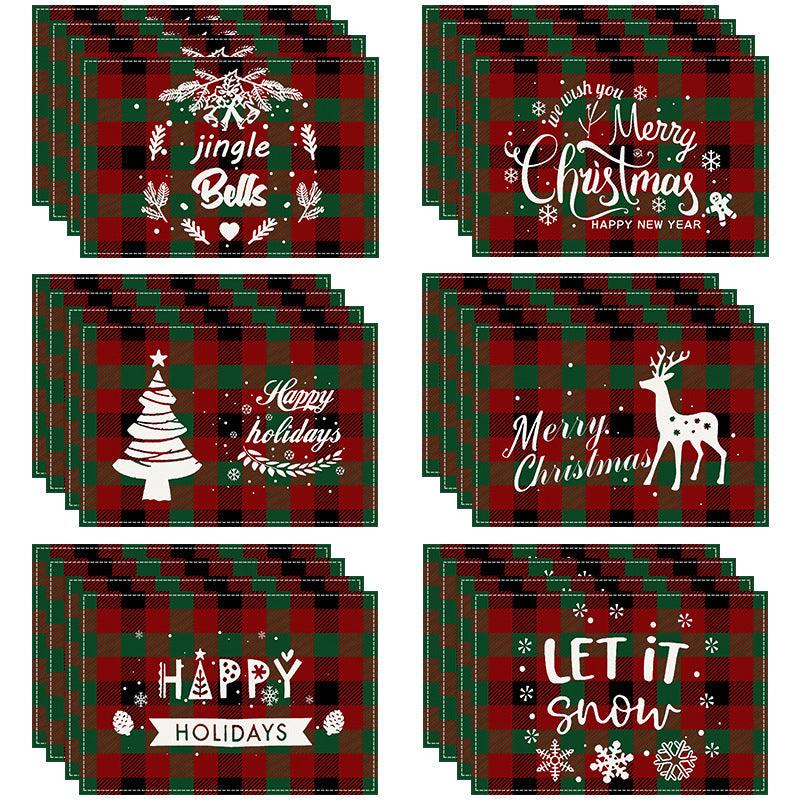 Christmas Tree Elk Printed Meal Mat Christmas Striped Checkered Table Mat White Hemp Western Food Mat