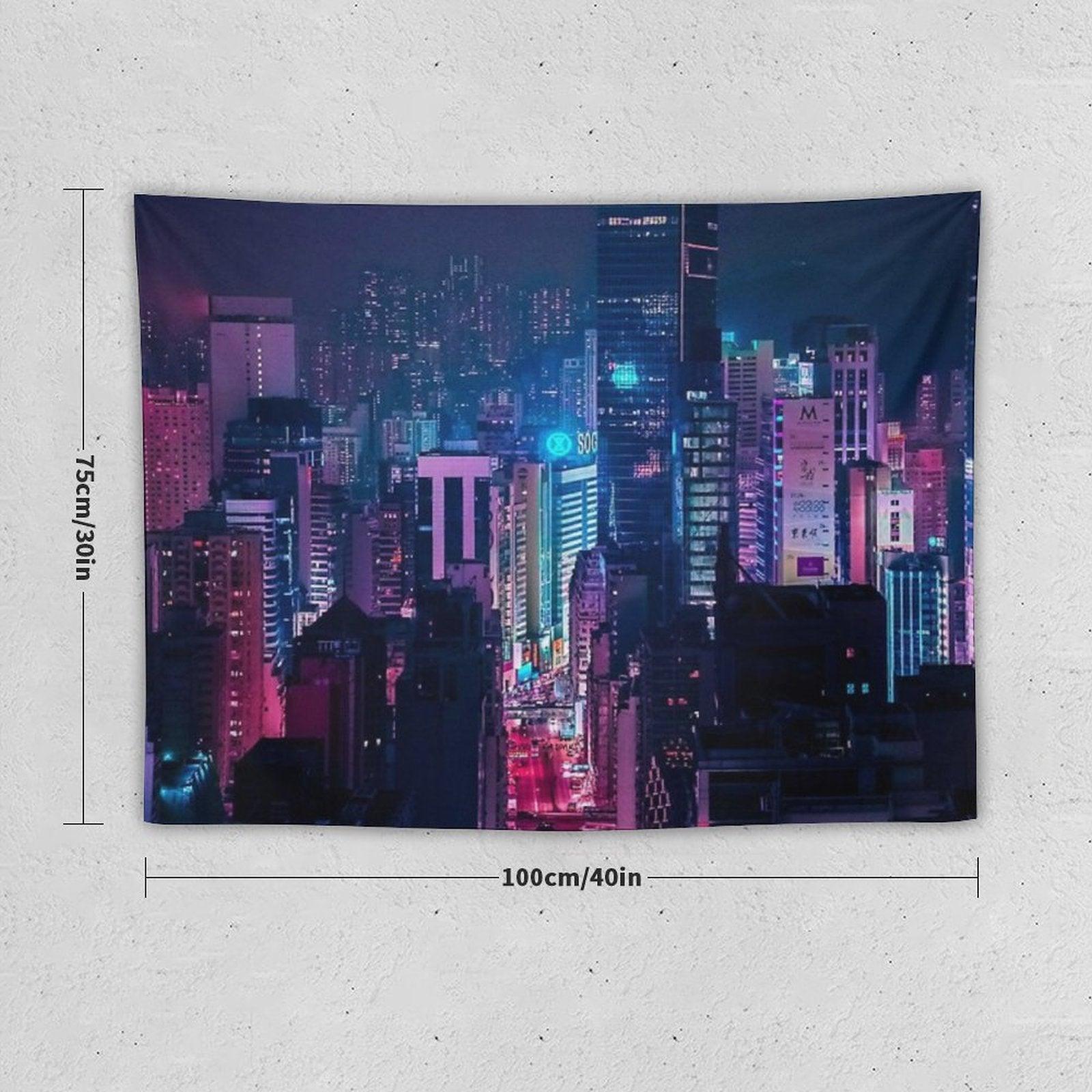 Neon City Aesthetic Tapestry