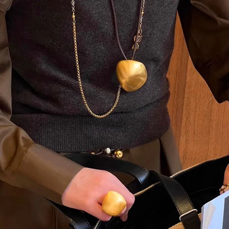 Gold Color Metal Rings Irregular Geometric Wide Noodle Finger Fing for Women Jewelry Retro Light Luxury  New Gift Accessorie