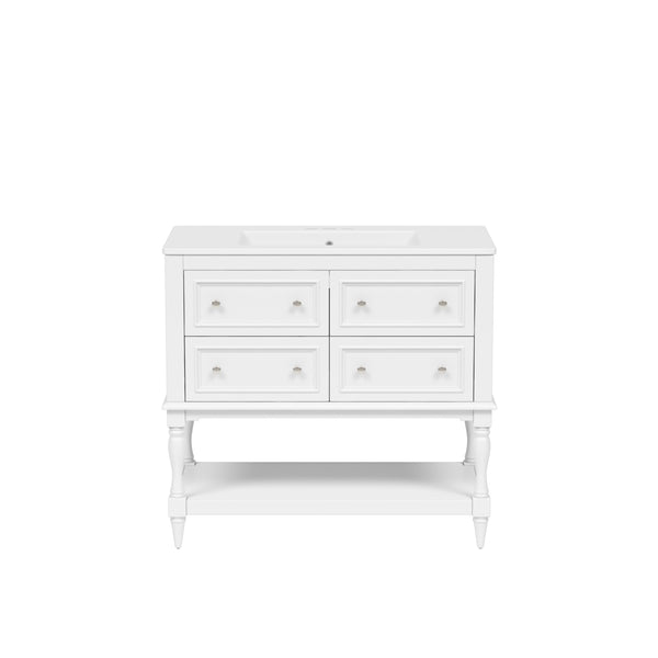 36'' Bathroom Vanity with Medicine Cabinet, Modern Mirror Cabinet with Adjustable Shelf, Bathroom Storage Cabinet with 4 Drawers, Solid Wood Frame Bathroom Storage Cabinet