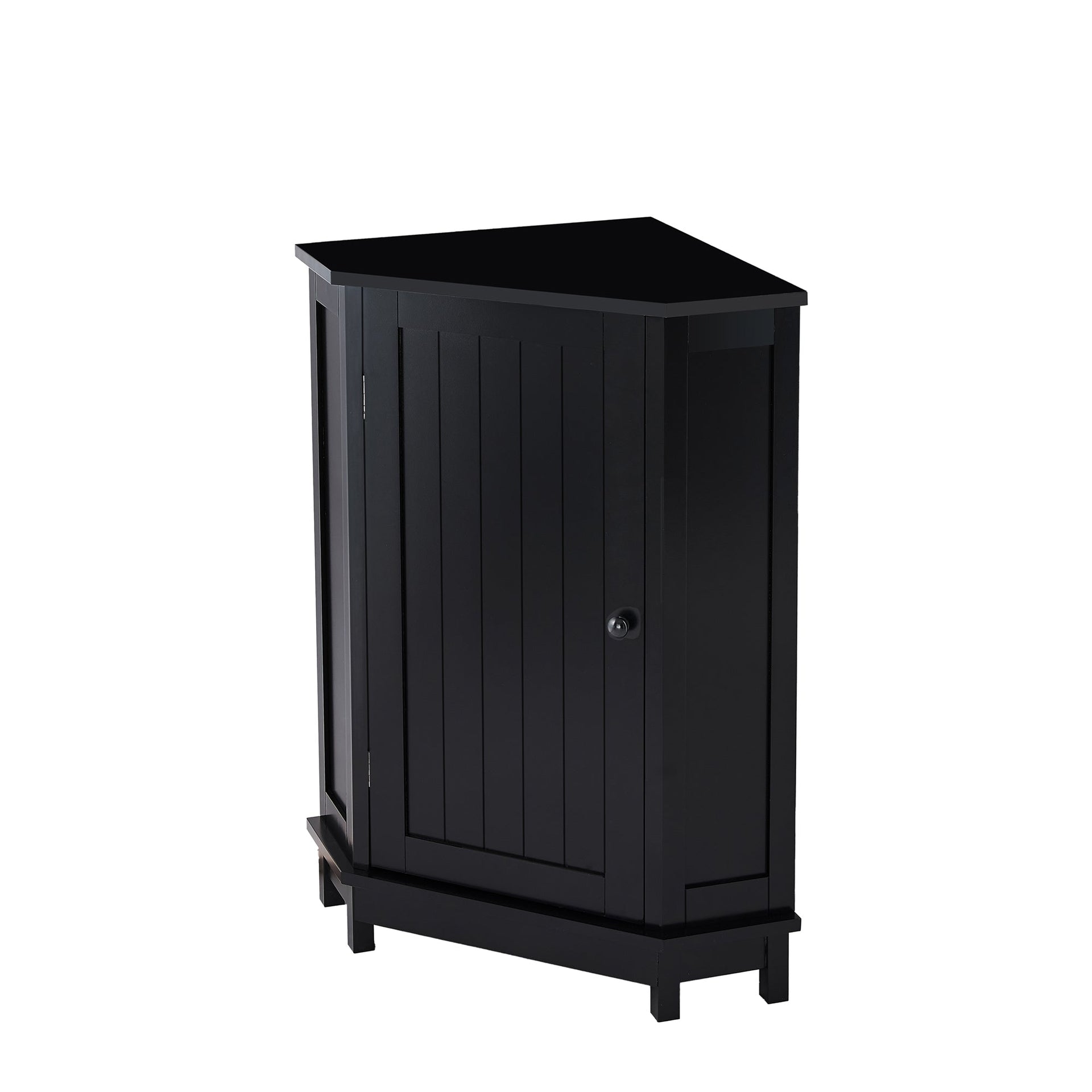 Black Bathroom Cabinet Triangle Corner Storage Cabinet with Adjustable Shelf Modern Style MDF Board