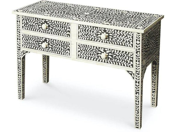 Vivienne Bone Inlay Console Table in Black - Gifts for You 'n Me