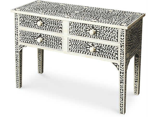 Vivienne Bone Inlay Console Table in Black