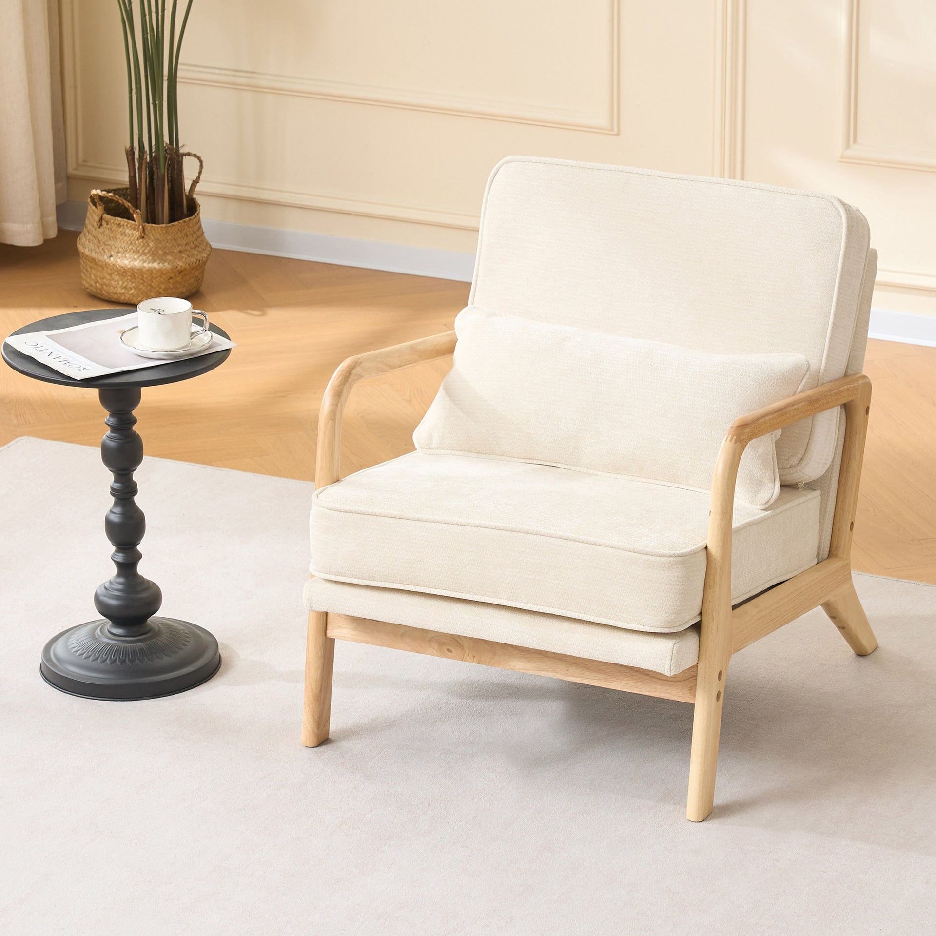 Beige Mid‑Century Accent Chair