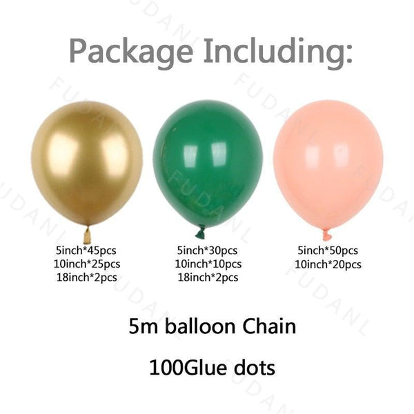 186Pcs Peach Green Metallic Latex Balloon Set For Wedding Birthday Party Decoration Baby Showers Girls Party Bridal Showers