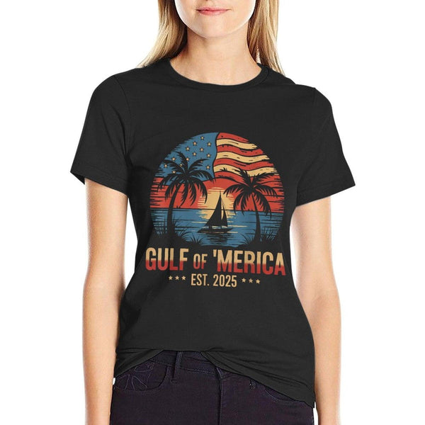 Gulf of 'Merica Vintage USA Flag Retro Coastal Sunset T-Shirt