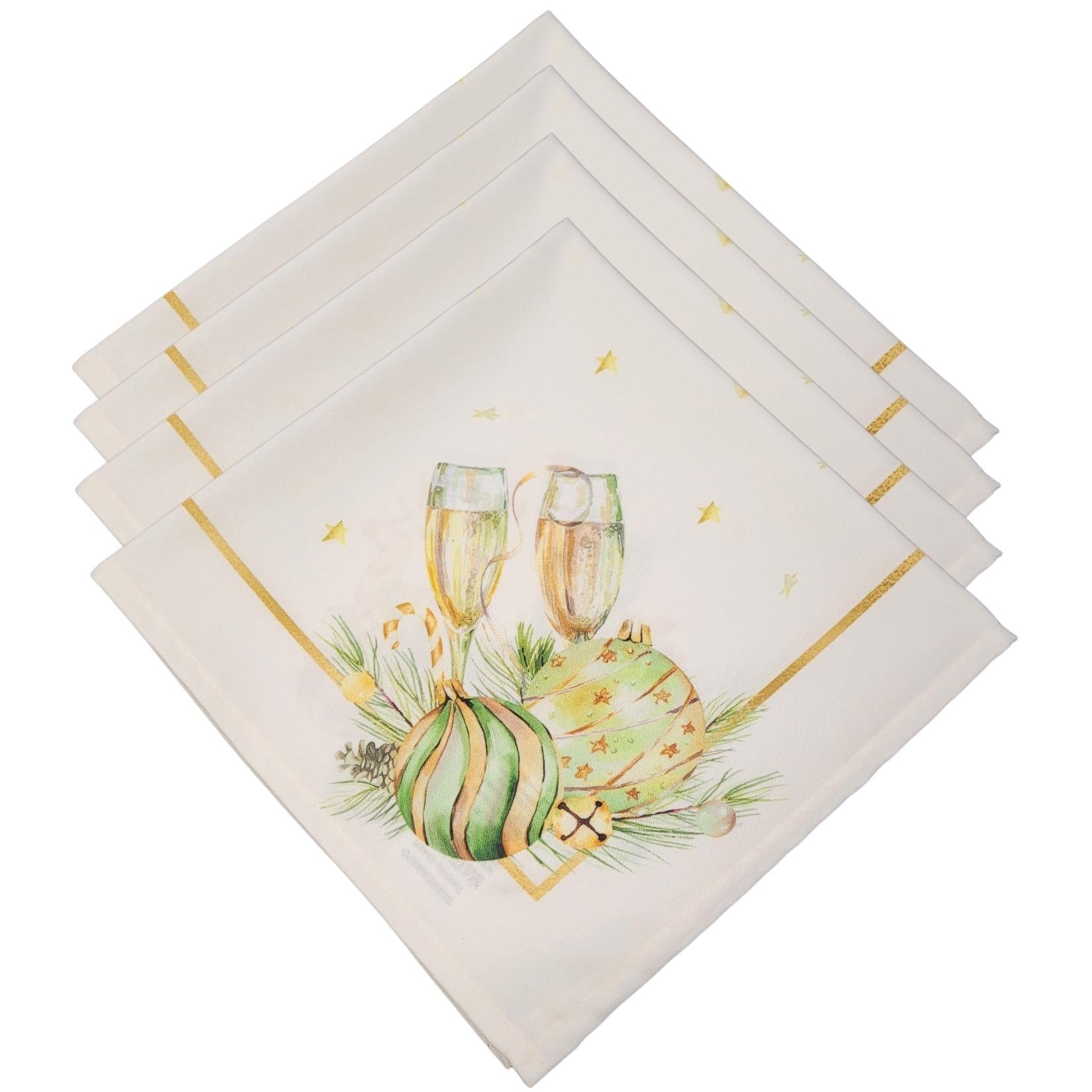 Charlo's Cloth Napkins Set of 4 Christmas Sparkling Wine Toast 16