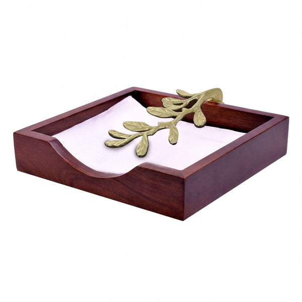 Wooden Napkin Holder – Gold, Weighted Metal Arm