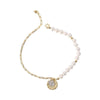 925 Sterling Silver Shell Pearl Chain Bracelet With Coin Charms For Womens Gift