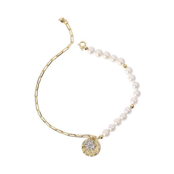 925 Sterling Silver Shell Pearl Chain Bracelet With Coin Charms For Womens Gift