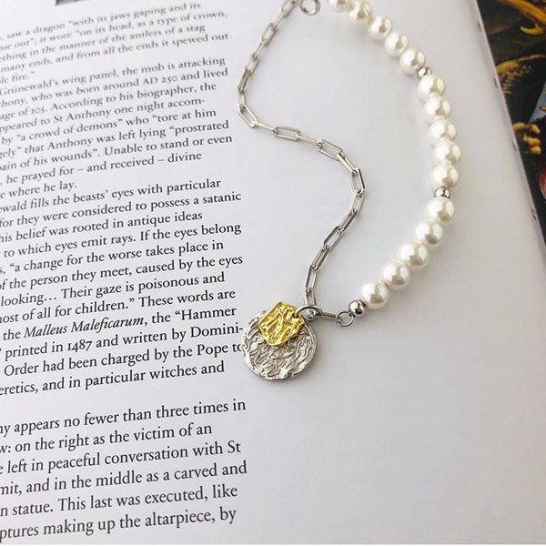 925 Sterling Silver Shell Pearl Chain Bracelet With Coin Charms For Womens Gift
