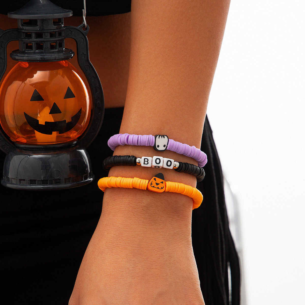 Halloween Soft Ceramic Elastic Bracelet Set Dark Wind Pumpkin Head Letter Bracelet