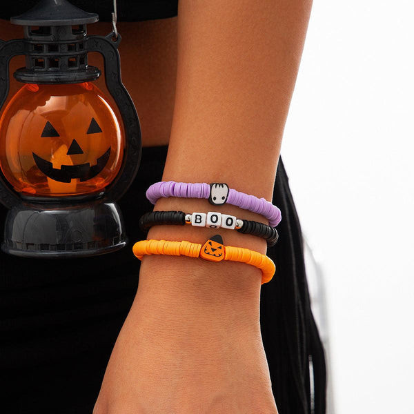 Halloween Soft Ceramic Elastic Bracelet Set Dark Wind Pumpkin Head Letter Bracelet