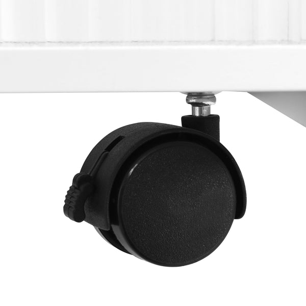 Stylish mobile desk with lockable wheels,bedside table with 5mm thick grooved tempered glass and gold round bars ，black