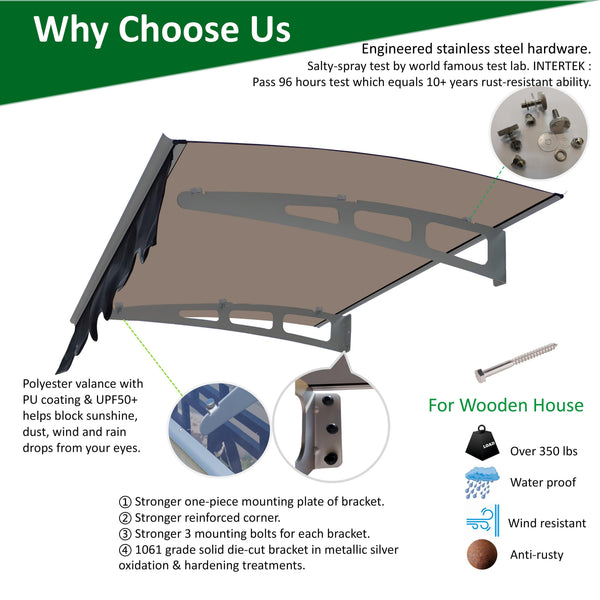DA4734W Series Door Window Awning Made of 0.137 Inch Thick Crystal Polycarbonate Sheet in size of 47