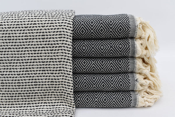 Dotty Diamond Black Turkish Towel